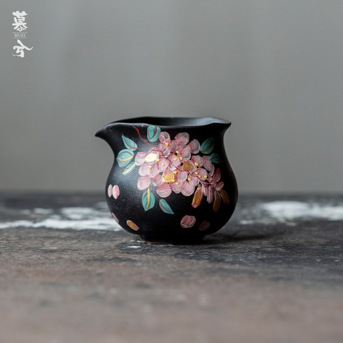 紫藤花陶瓷手绘公道杯茶道匀杯