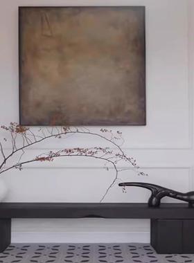 诧寂风碳化黑色长椅设计艺术换鞋凳复古原木客厅餐椅长条凳玄关台