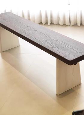 侘寂风白蜡实木长条凳家用入户换鞋凳卧室床尾凳休息区长椅凳餐凳