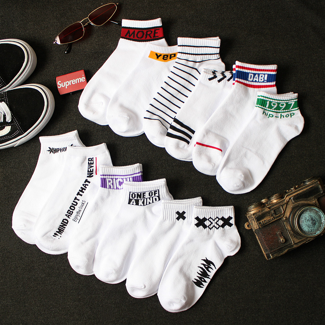 袜子男夏天潮流字母滑板吸汗短袜