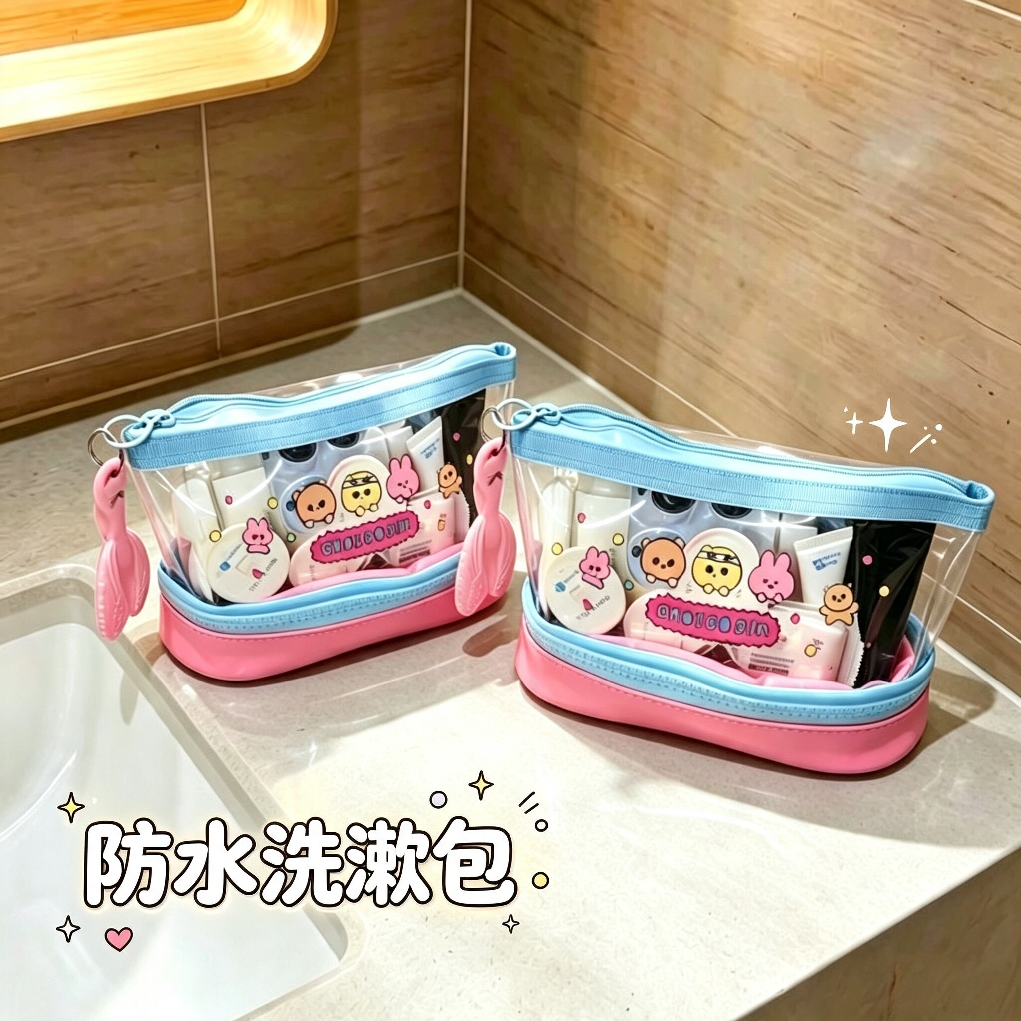 便携透明小型化妆包分区双层护肤品眉笔收纳包出差旅行耐脏洗漱包