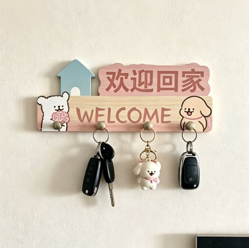 玄关免打孔壁挂钥匙挂钩置物架图片