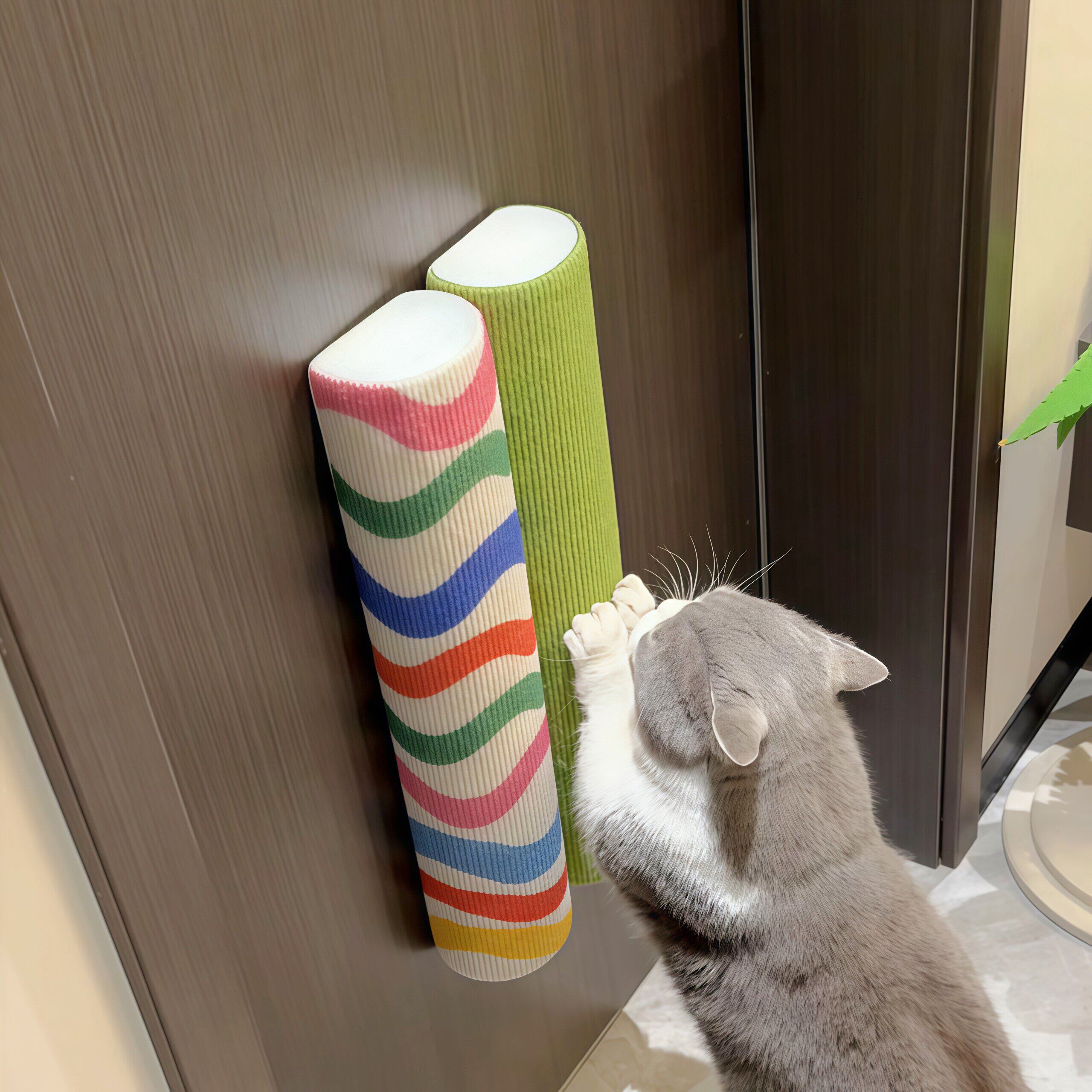 家用门后猫抓板贴墙耐磨不掉屑小型猫爬架自粘不留胶立式猫爬柱