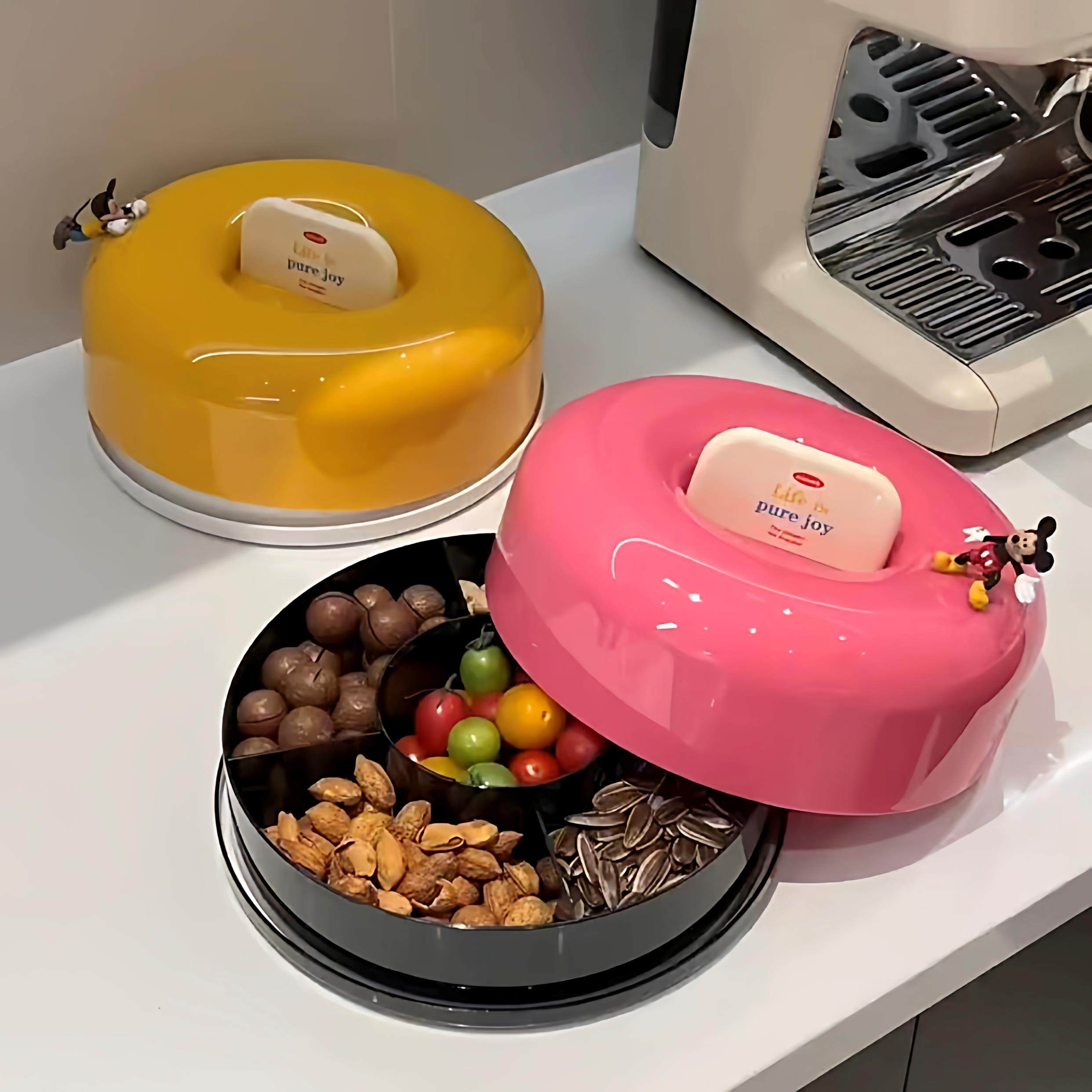 多巴胺果盘客厅茶几家用过年零食盘防潮带盖瓜子干果盘分格坚果盘