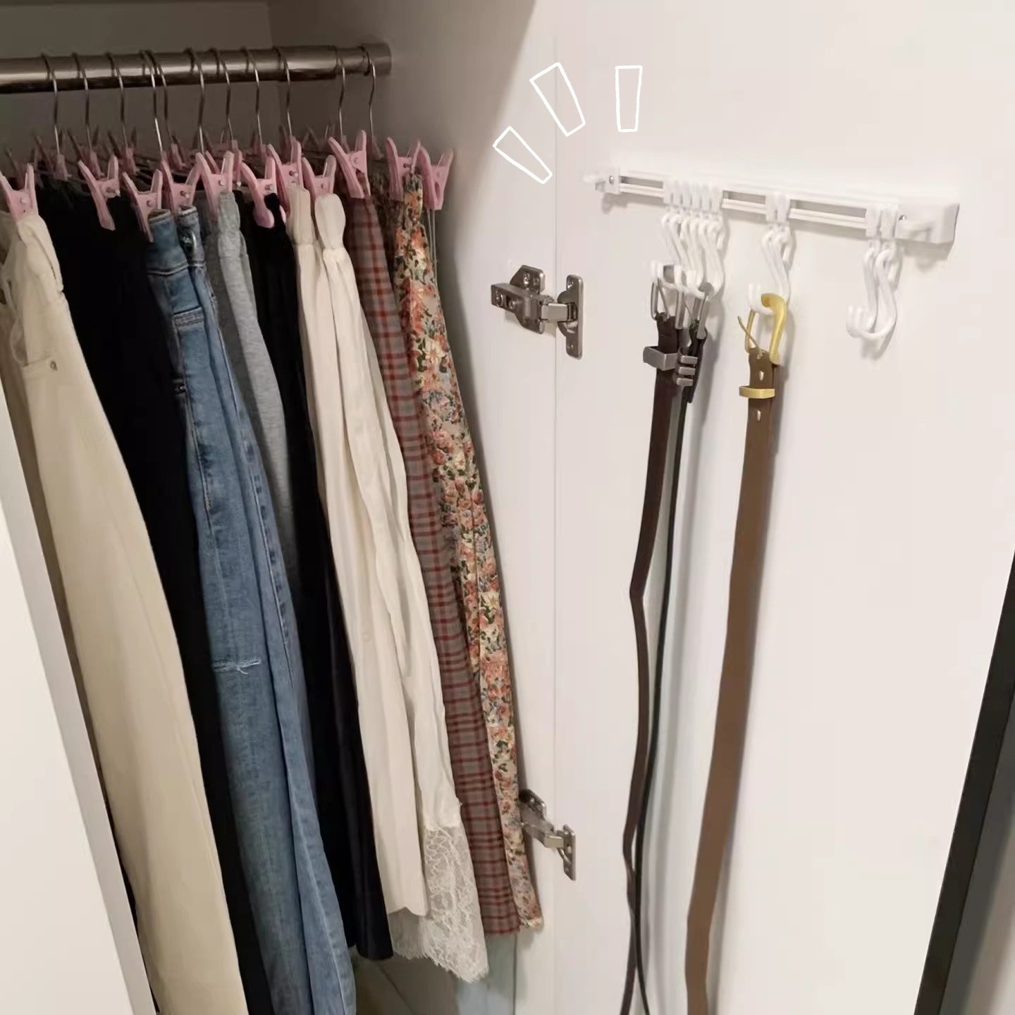 衣柜侧面皮带收纳神器免打孔腰带丝巾挂钩可滑动轨道领带展示挂架