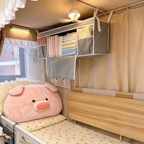 宿舍床上免打孔挂式多层收纳袋