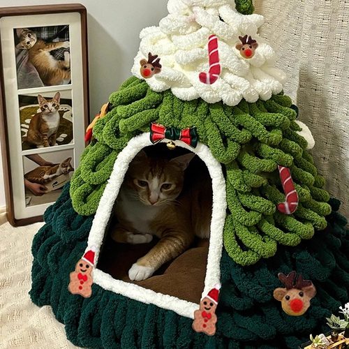 手工diy圣诞树保暖猫窝