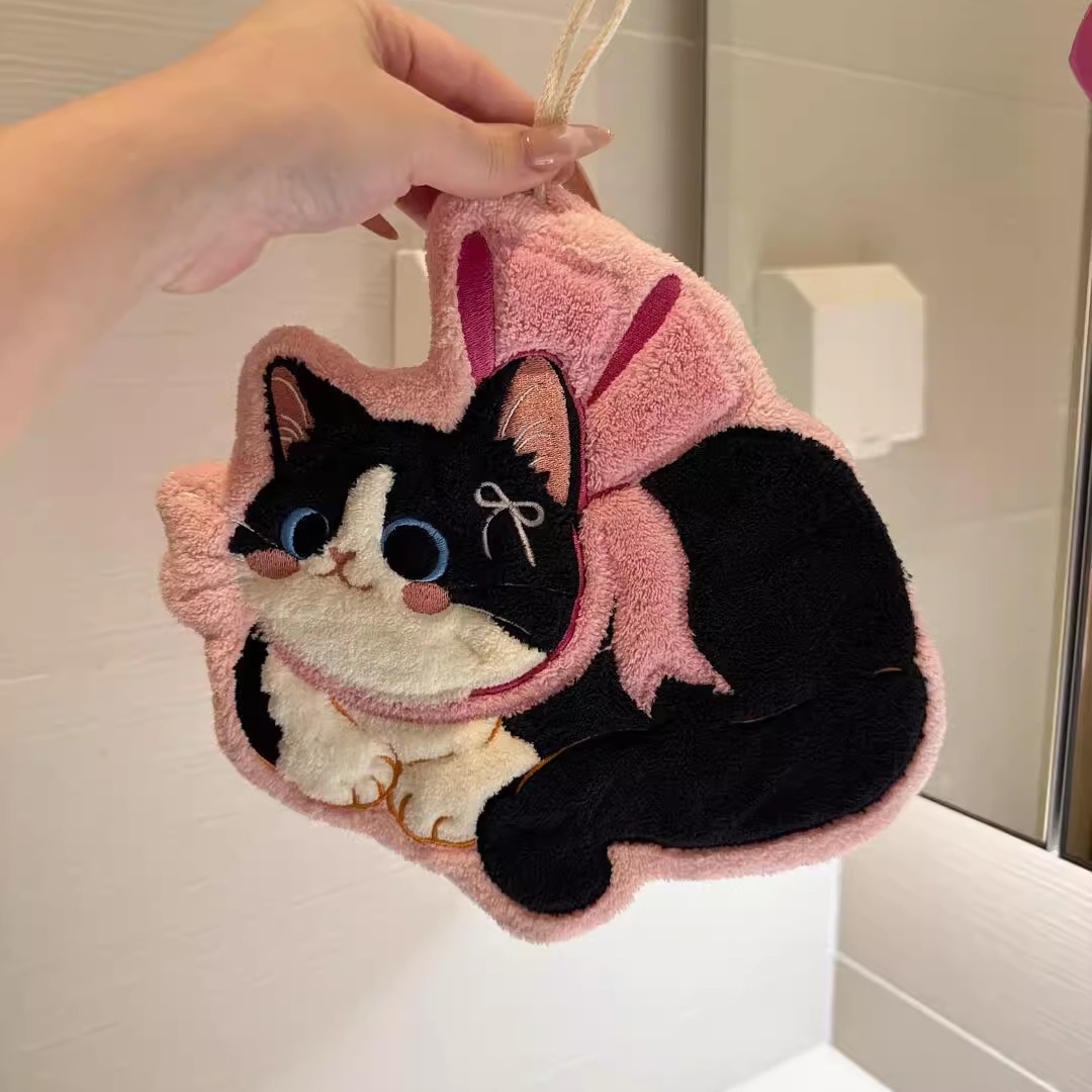 猫咪卫生间专用擦手巾挂式珊瑚绒加厚速干毛巾吸水不掉毛擦手帕