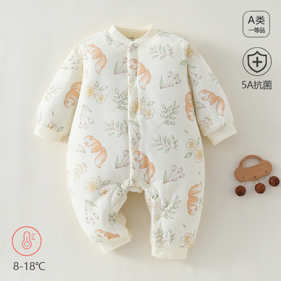 婴儿冬季夹棉连体衣加厚棉衣保暖哈衣男女新生儿棉服无骨内衣童装