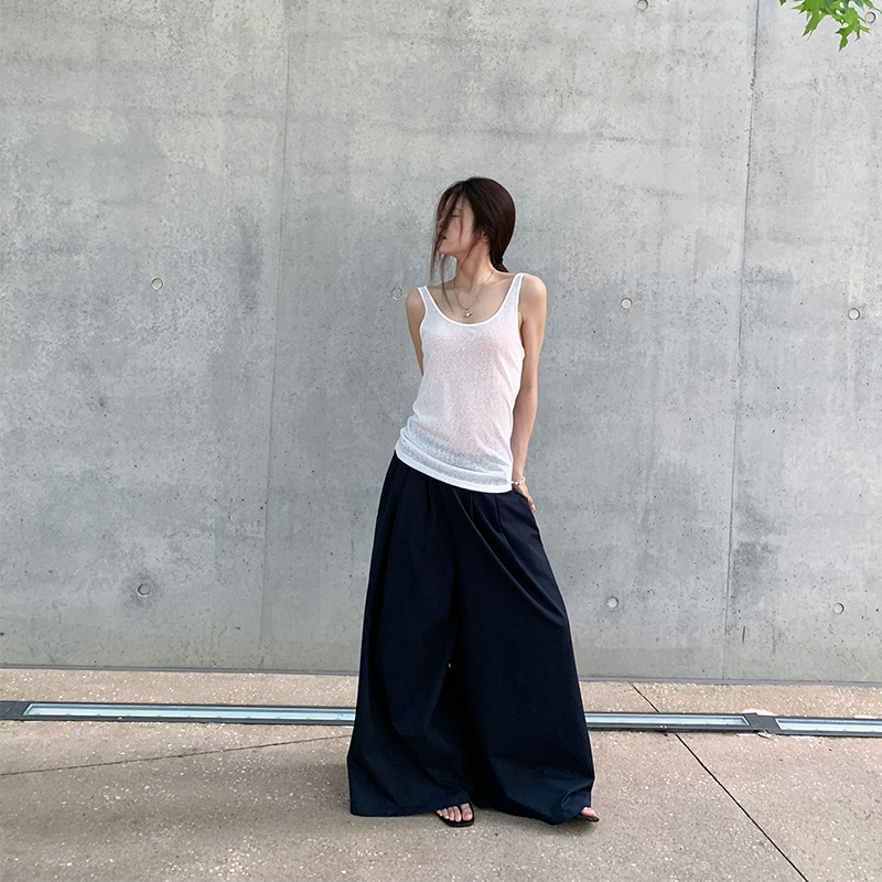 E7Q8 夏季薄款阔腿显瘦冰凉休闲长裤女百搭垂感通勤高腰纯色裤子