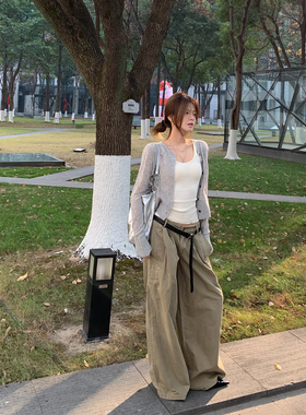 E7Q8 韩系慵懒风针织开衫吊带两件套女新款宽松显瘦百搭毛衣外套