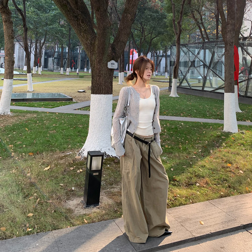 E7Q8 韩系慵懒风针织开衫吊带两件套女新款宽松显瘦百搭毛衣外套