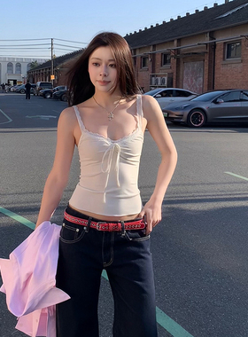 E7Q8 美式甜辣纯欲风吊带女修身显瘦心机蕾丝内搭日常百搭小上衣