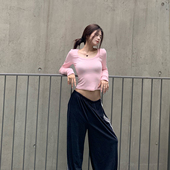 美式 修身 显瘦长袖 E7Q8 t恤女短款 辣妹u领百搭纯色打底气质小上衣