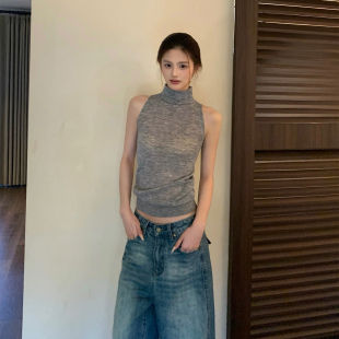 E7Q8 微高领背心t恤上衣女慵懒显瘦日常 春夏韩系简约基础百搭无袖