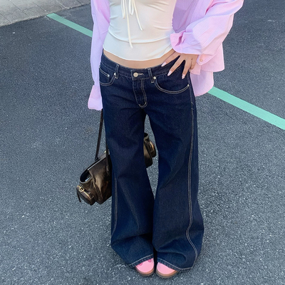 E7Q8美式辣妹低腰深色牛仔裤