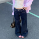 美式 辣妹低腰深蓝色牛仔裤 女水洗微喇阔腿牛仔裤 E7Q8 拖地休闲裤