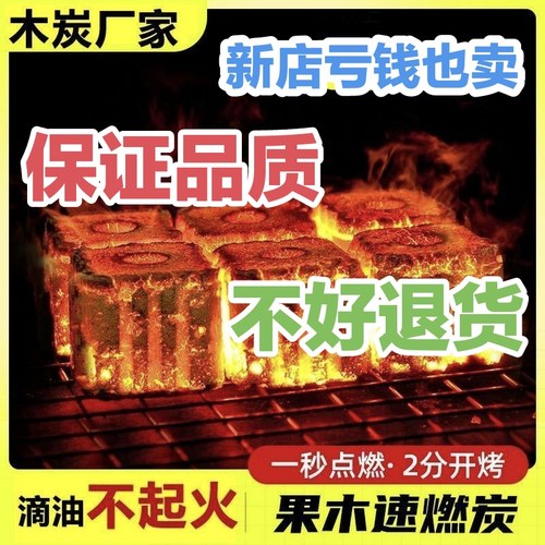 木碳烧烤炭机制炭无烟家用速燃果木炭竹炭烤火室内炭块专用碳