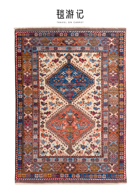 毯游记 阿富汗手工羊毛复古红色客厅地毯波斯编织高级感180x128CM
