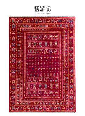 毯游记 阿富汗进口羊毛地毯手工红色经典波斯gabbeh  287x202CM