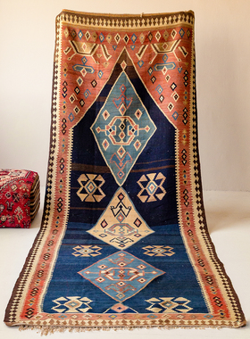 毯游记 伊朗Saveh kilim进口手工羊毛地毯复古几何地垫161782