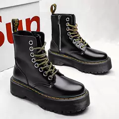 European and American Jadon Thick-Soled 8-Hole Martin Boots for Women with Side Zipper, Couple Style Short Boots, Platform Sole Lace-Up Work Boots for Men