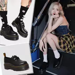 Rose Style Ribbon 2-Hole Thick-Soled Martin Boots for Women, Korean Style, Low-Top Genuine Leather Jk Lolita Small Leather Shoes