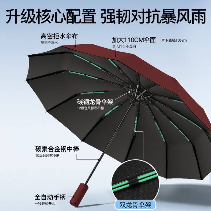 398骨 全自动雨伞折叠反向抗风加大晴雨两用学生太阳伞紫外线防晒