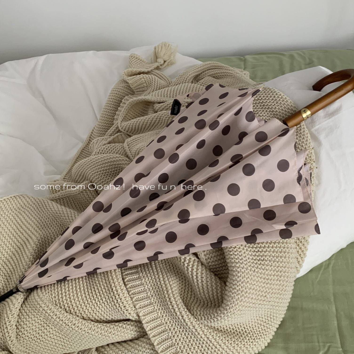 12骨韩系圆点长柄伞自动雨伞男女直杆长柄伞加固加厚抗风暴雨双人