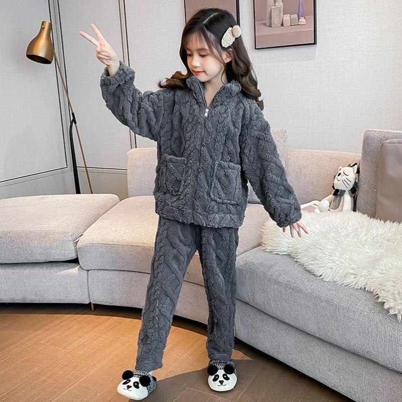 女童睡衣秋冬季加厚法兰绒儿童珊瑚绒公主中大童小女孩家居服套装