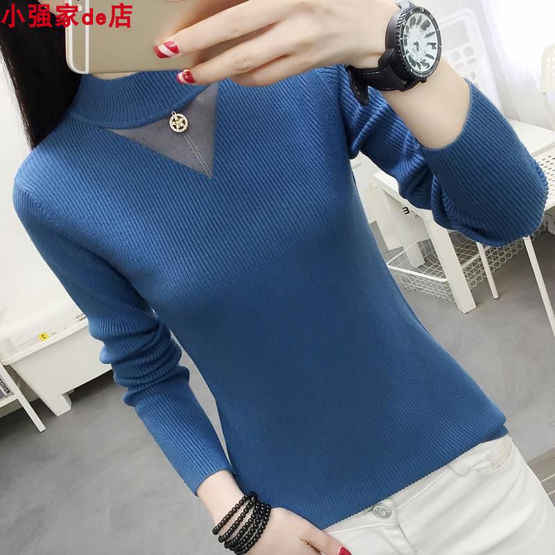 。加绒/不加绒半高领修身针织打底衫女秋冬镂空网纱洋气毛衣女上|ruв категории Женская одежда, свитер - от Buy2taobao.com для оказания профессиональной услуги покупки агента Taobao