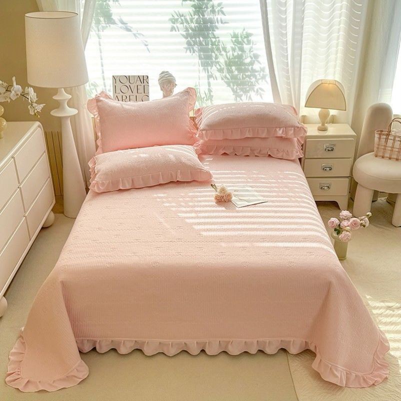 公主床盖单件新款夹棉加厚花边床单榻榻米炕盖四季三件套通用