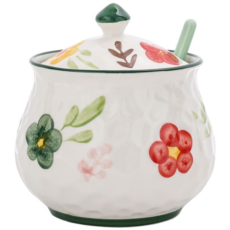 猪油罐带盖勺耐高温家用调味瓶盐罐陶瓷辣子荤油容器调味罐大容量