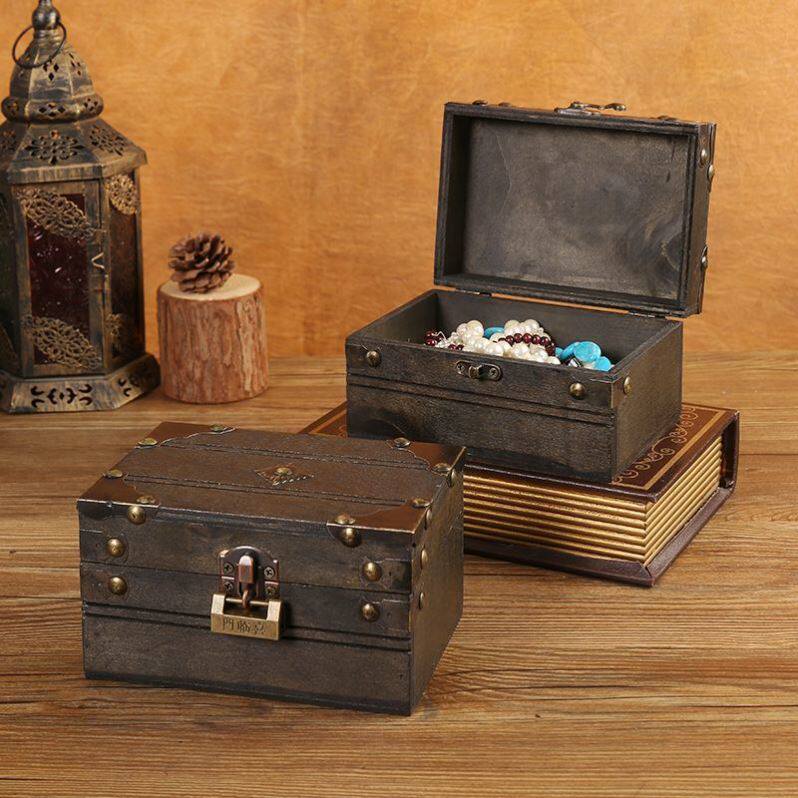 复古礼物盒复古风桌面欧式小宝箱迷你首饰盒复古木盒保险箱小木箱