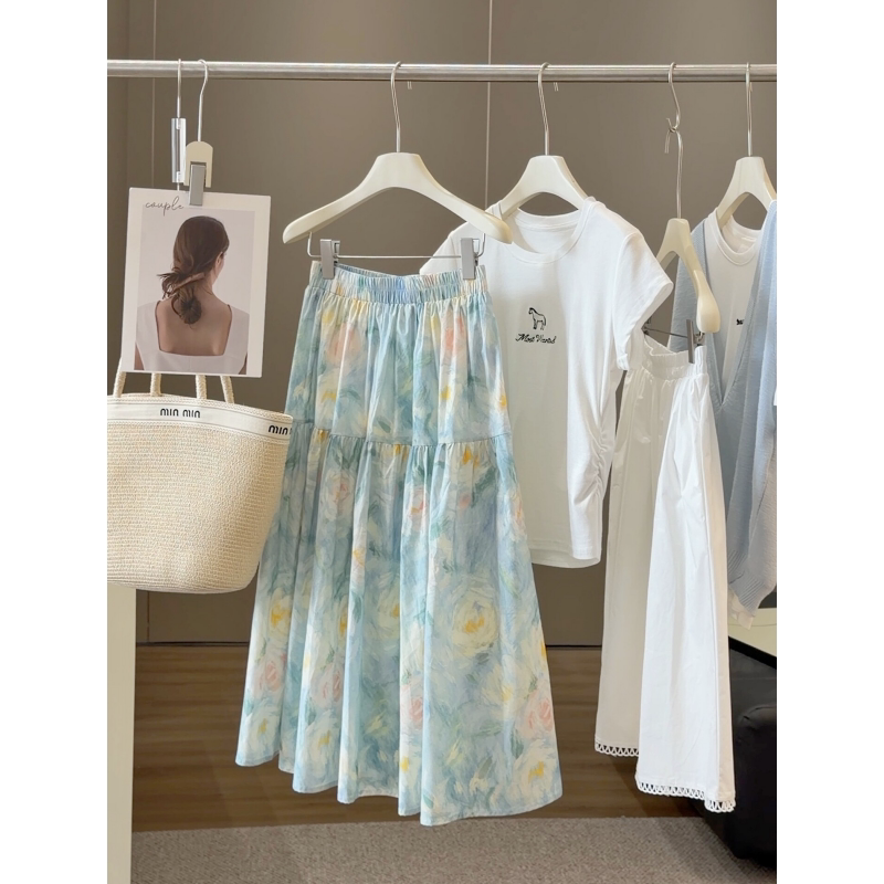 儿童碎花半身裙女童韩系森系油画风松紧腰大摆长裙夏季百搭裙子潮