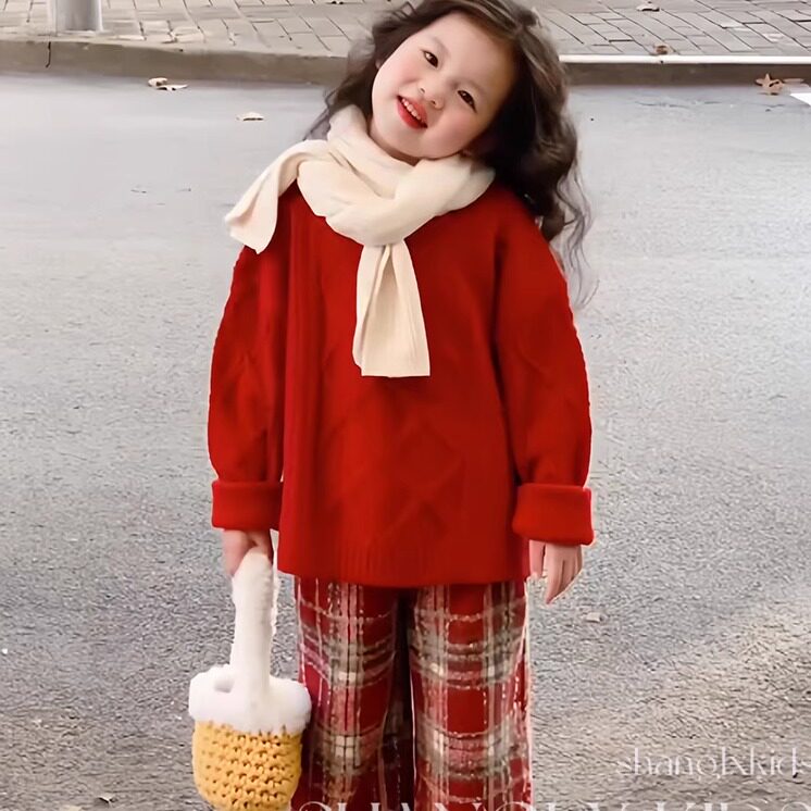 女童秋冬红色毛衣本命年针织衫潮