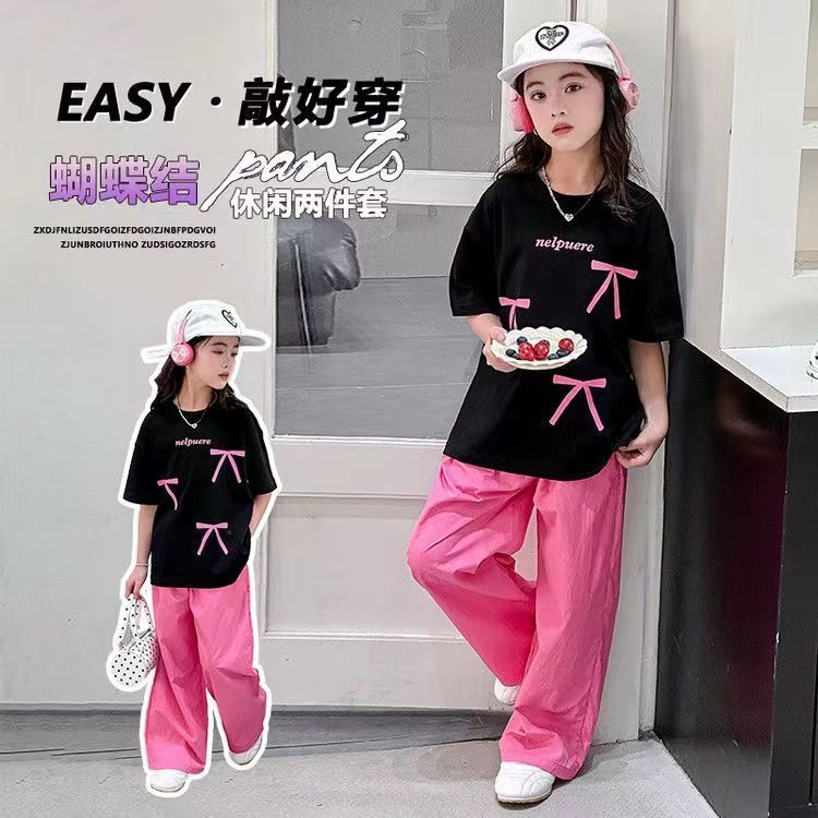 女童蝴蝶结上衣休闲阔腿裤套装潮