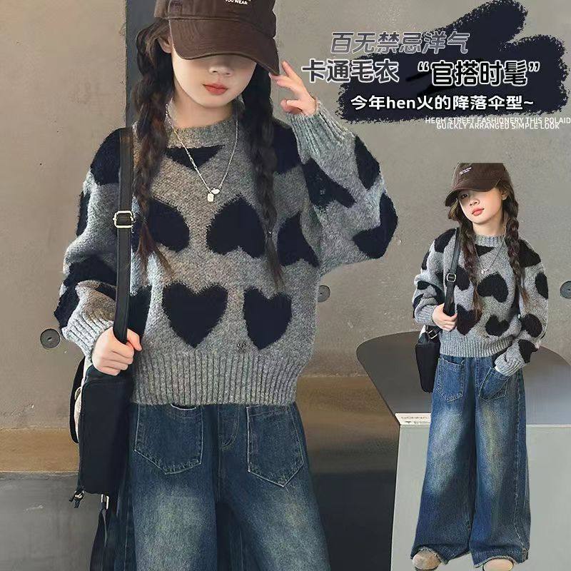 女童秋冬新款洋气爱心短款针织衫