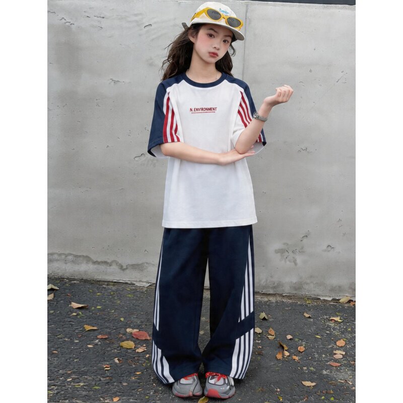 女童夏季韩版休闲运动套装2026新款儿童女孩大童洋气时髦夏装薄款