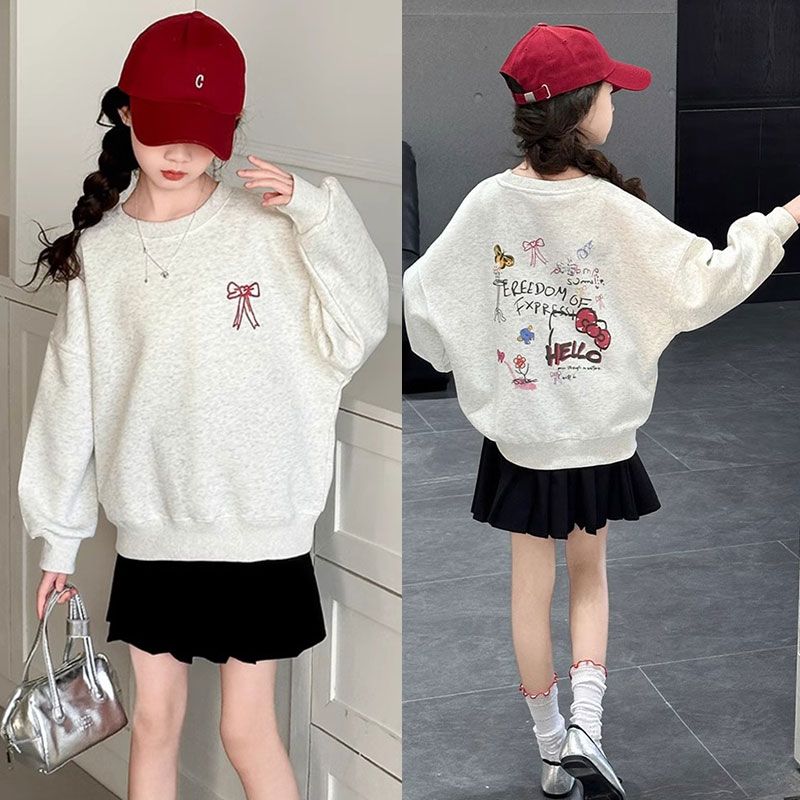 女童春秋款儿童百搭卡通圆领卫衣