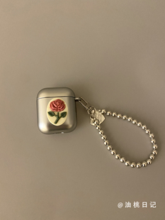 油桃日记立体玫瑰适用airpods保护套2日韩airpods4苹果无线蓝牙3代Pro2耳机套硅胶小众高级感冷淡风