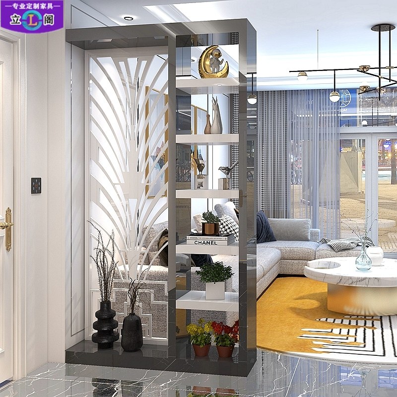 实木双面烤漆多功能屏风入户隔断现代框架客厅玄关简约装饰柜定制