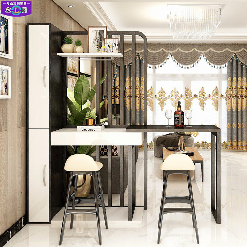 客厅隔断储物玄关柜 北欧可伸缩实木吧台桌 间厅柜 转角吧台酒柜