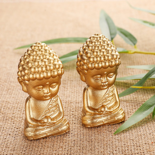 黄铜宝宝佛莲花底座释迦摩尼文玩手把件迷你如来佛佛头桌面摆件