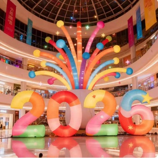 2026新年数字烟花气模户外美陈摆件商业街拍照打卡道具充气模型