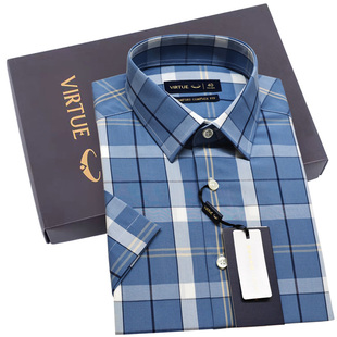 富绅男士格子衬衫短袖夏季薄款商务休闲高级感宽松冰凉半袖男衬衣