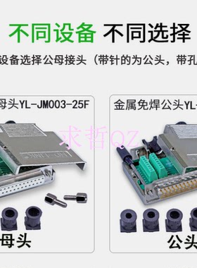 薄款DB25免焊公头母头25PIN免焊接头25针转接板端子插头金属外壳