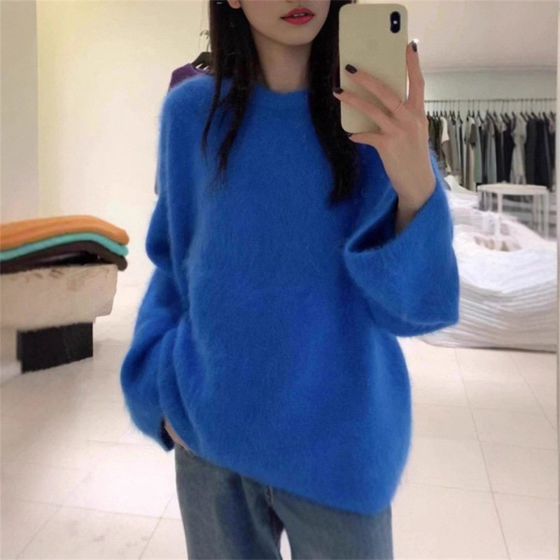 YS软糯奶fufu仿水貂绒套头毛衣女秋冬新款慵懒风感针宽松织衫
