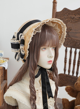 【限时上新95折】旧日夏影·Lolita田园蝴蝶结蕾丝菱蝶草帽bnt