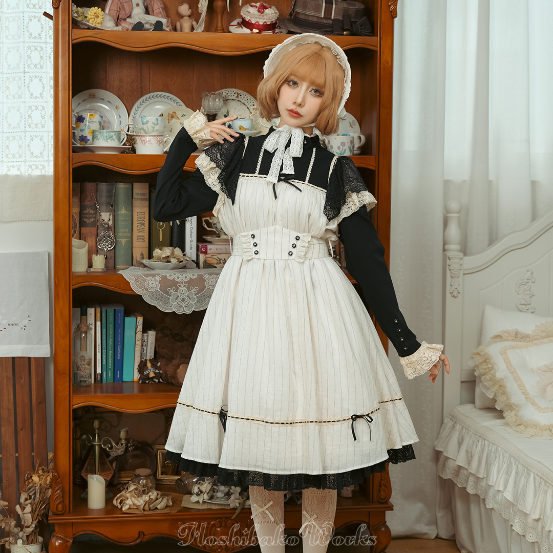 KS星箱设计蕾丝条纹收腰连衣裙